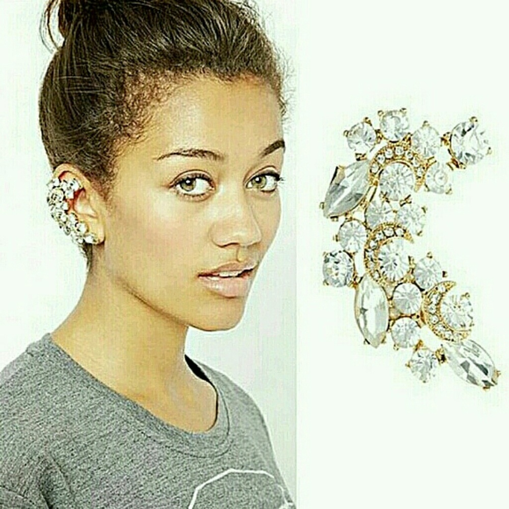 💋GOLD EAR CUFF CRESCENT  STONE HORSE EYE !!!